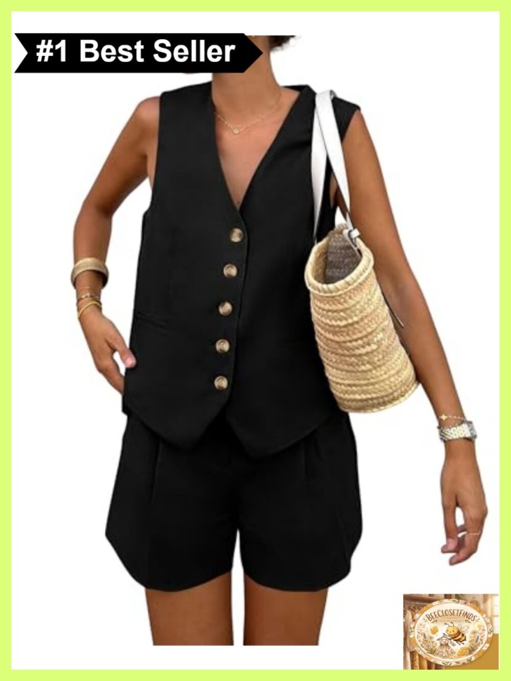 Women's Two Piece Outfit Set Sleeveless Button Front Vest Top High Waisted